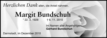 Traueranzeige von Margit Bundschuh von Echo-Zeitungen (Gesamtausgabe)