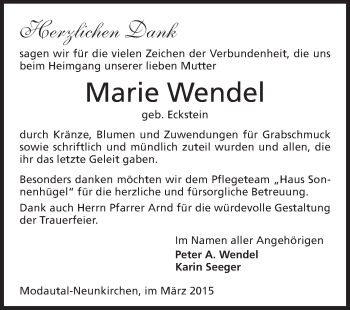 Traueranzeige von Marie Wendel von Echo-Zeitungen (Gesamtausgabe)