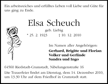 Traueranzeige von Elsa Scheuch von Rüsselsheimer Echo, Groß-Gerauer-Echo, Ried Echo
