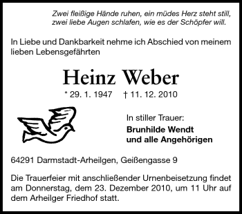 Traueranzeige von Heinz Weber von Echo-Zeitungen (Gesamtausgabe)