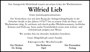 Traueranzeige von Wilfried Lieb von Odenwälder Echo