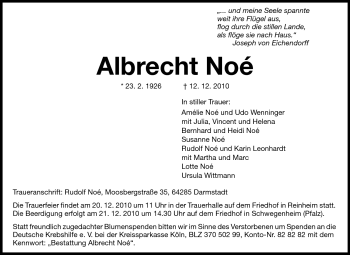Traueranzeige von Albrecht Noé von Echo-Zeitungen (Gesamtausgabe)