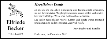 Traueranzeige von Elfriede Becker von Darmstädter Echo, Odenwälder Echo, Rüsselsheimer Echo, Groß-Gerauer-Echo, Ried Echo