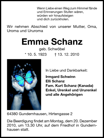 Traueranzeige von Emma Schanz von Echo-Zeitungen (Gesamtausgabe)
