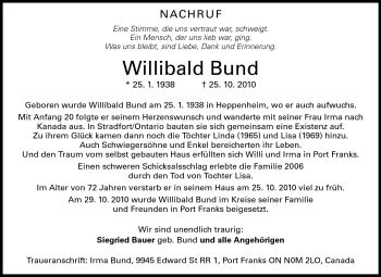 Traueranzeige von Willibald Bund von Starkenburger Echo