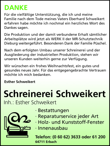 Traueranzeige von Eberhard Schweikert von Echo-Zeitungen (Gesamtausgabe)