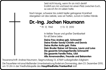Traueranzeige von Dr.-Ing. Jochen Naumann von Starkenburger Echo, Bergsträßer Anzeiger