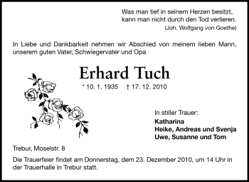 Traueranzeige von Erhard Tuch von Rüsselsheimer Echo, Groß-Gerauer-Echo, Ried Echo