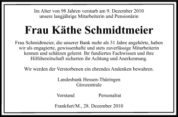 Traueranzeige von Käthe Schmidtmeier von Echo-Zeitungen (Gesamtausgabe)