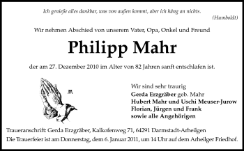 Traueranzeige von Philipp Mahr von Echo-Zeitungen (Gesamtausgabe)