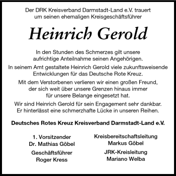 Traueranzeige von Heinrich Gerold von Echo-Zeitungen (Gesamtausgabe)