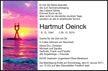 Traueranzeige von Hartmut Oeinck von Echo-Zeitungen (Gesamtausgabe)