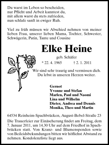 Traueranzeige von Elke Heine von Echo-Zeitungen (Gesamtausgabe)