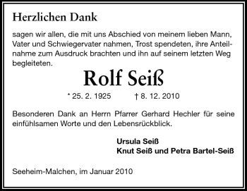 Traueranzeige von Rolf Seiß von Echo-Zeitungen (Gesamtausgabe)