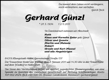 Traueranzeige von Gerhard Günzl von Echo-Zeitungen (Gesamtausgabe)