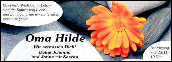 Traueranzeige von Hilde Oma von Echo-Zeitungen (Gesamtausgabe)