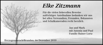 Traueranzeige von Elke Zitzmann von Darmstädter Echo, Odenwälder Echo, Rüsselsheimer Echo, Groß-Gerauer-Echo, Ried Echo