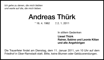 Traueranzeige von Andreas Thürk von Echo-Zeitungen (Gesamtausgabe)