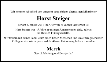 Traueranzeige von Horst Steiger von Echo-Zeitungen (Gesamtausgabe)