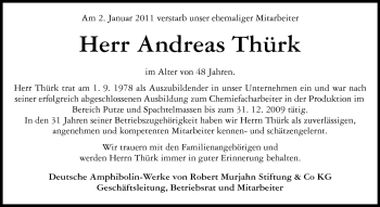 Traueranzeige von Andreas Thürk von Echo-Zeitungen (Gesamtausgabe)