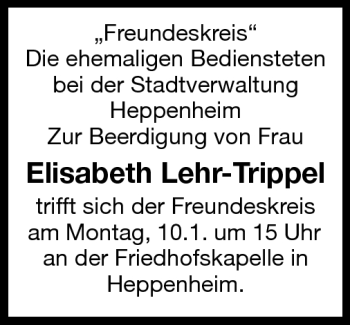 Traueranzeige von Elisabeth Lehr-Trippel von Starkenburger Echo