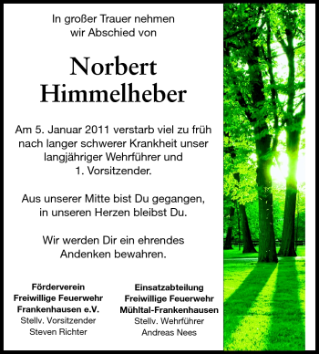 Traueranzeige von Norbert Himmelheber von Darmstädter Echo, Odenwälder Echo, Rüsselsheimer Echo, Groß-Gerauer-Echo, Ried Echo