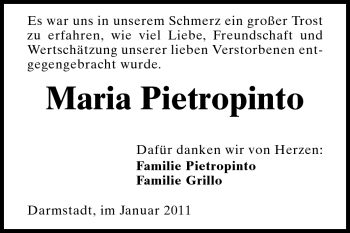 Traueranzeige von Maria Pietropinto von Darmstädter Echo, Odenwälder Echo, Rüsselsheimer Echo, Groß-Gerauer-Echo, Ried Echo