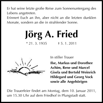 Traueranzeige von Jörg A. Fried von Echo-Zeitungen (Gesamtausgabe)