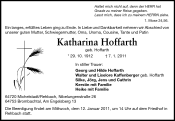 Traueranzeige von Katharina Hoffarth von Odenwälder Echo
