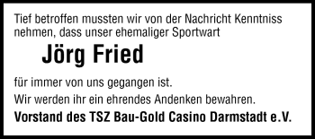 Traueranzeige von Jörg A. Fried von Echo-Zeitungen (Gesamtausgabe)