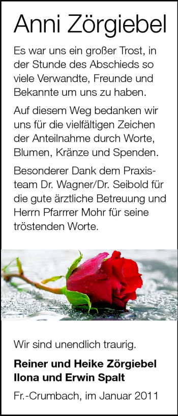 Traueranzeige von Anni Zörgiebel von Odenwälder Echo