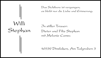 Traueranzeige von Willi Stephan von Rüsselsheimer Echo, Groß-Gerauer-Echo, Ried Echo
