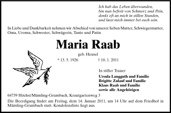Traueranzeige von Maria Raab von Odenwälder Echo