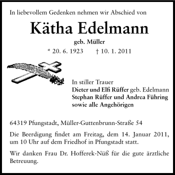 Traueranzeige von Kätha Edelmann von Echo-Zeitungen (Gesamtausgabe)