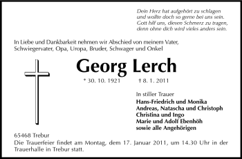 Traueranzeige von Georg Lerch von Rüsselsheimer Echo, Groß-Gerauer-Echo, Ried Echo