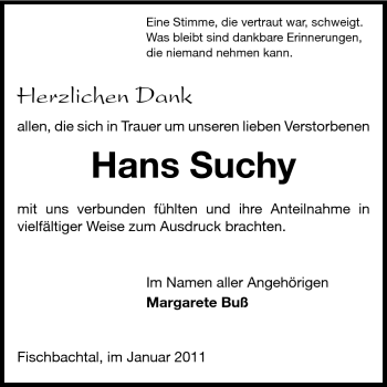 Traueranzeige von Hans Suchy von Echo-Zeitungen (Gesamtausgabe)