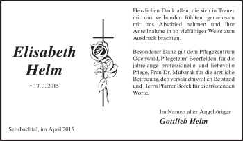 Traueranzeige von Elisabeth Helm von Odenwälder Echo