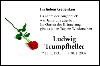 Traueranzeige von Ludwig Trumpfheller von Odenwälder Echo