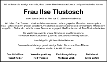 Traueranzeige von Ilse Tlustosch von Echo-Zeitungen (Gesamtausgabe)