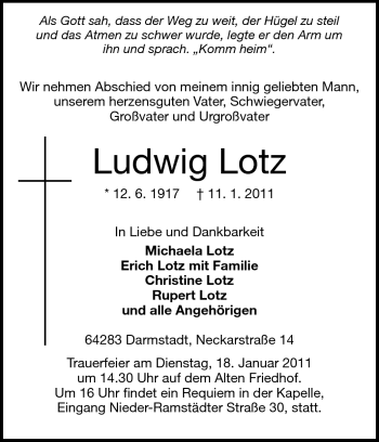 Traueranzeige von Ludwig Lotz von Echo-Zeitungen (Gesamtausgabe)