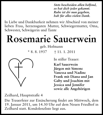 Traueranzeige von Rosemarie Sauerwein von Echo-Zeitungen (Gesamtausgabe)