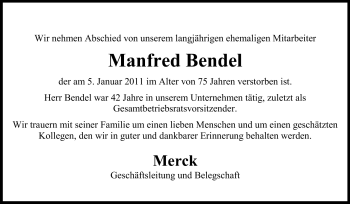 Traueranzeige von Manfred Bendel von Echo-Zeitungen (Gesamtausgabe)
