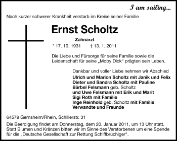 Traueranzeige von Ernst Scholtz von Echo-Zeitungen (Gesamtausgabe)
