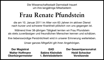 Traueranzeige von Renate Pfundstein von Echo-Zeitungen (Gesamtausgabe)