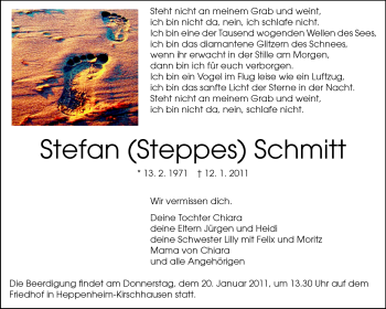 Traueranzeige von Stefan Schmitt von Starkenburger Echo