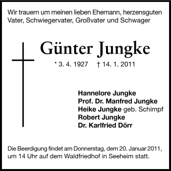 Traueranzeige von Günter Jungke von Echo-Zeitungen (Gesamtausgabe)