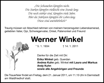 Traueranzeige von Werner Winkel von Darmstädter Echo, Odenwälder Echo, Rüsselsheimer Echo, Groß-Gerauer-Echo, Ried Echo