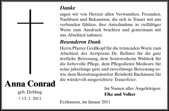 Traueranzeige von Anna Conrad von Darmstädter Echo, Odenwälder Echo, Rüsselsheimer Echo, Groß-Gerauer-Echo, Ried Echo