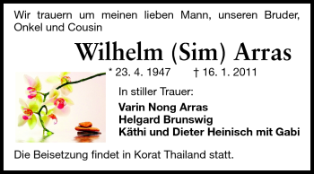 Traueranzeige von Wilhelm Arras von Odenwälder Echo