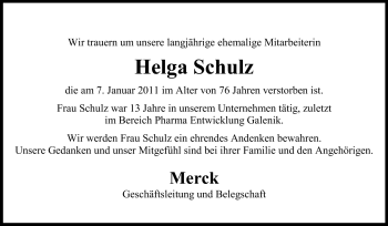 Traueranzeige von Helga Schulz von Echo-Zeitungen (Gesamtausgabe)